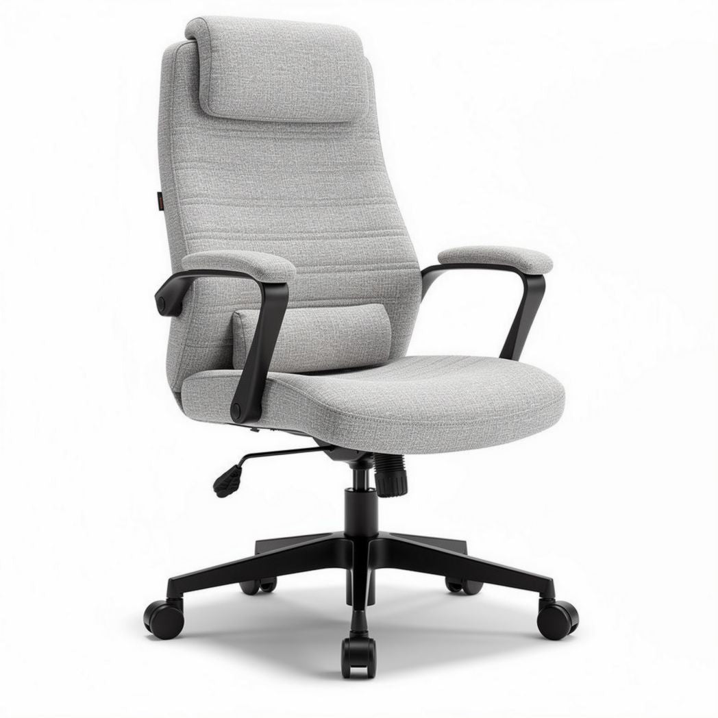 Chaise de bureau ajustable en tissu gris avec accoudoirs et dossier haut 60 x 60 x 120cm