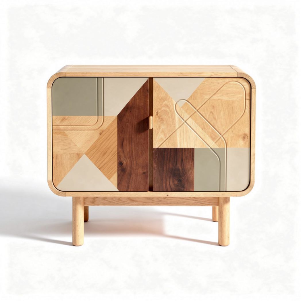 Meuble de rangement en bois avec portes géométriques 60 x 40 x 80cm