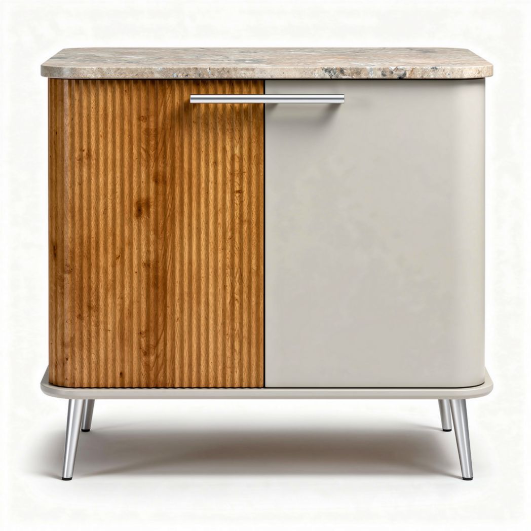 Buffet moderne en bois et mélamine avec plateau en pierre 70 x 40 x 70cm