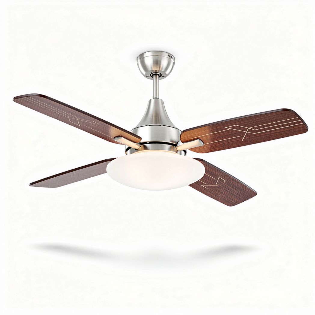 Ventilateur de plafond en métal avec ailettes en bois et luminaire intégré 51 x 51 x 30cm