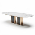 Table à manger ovale en marbre avec base en métal doré dimensions 200 x 100 x 75cm