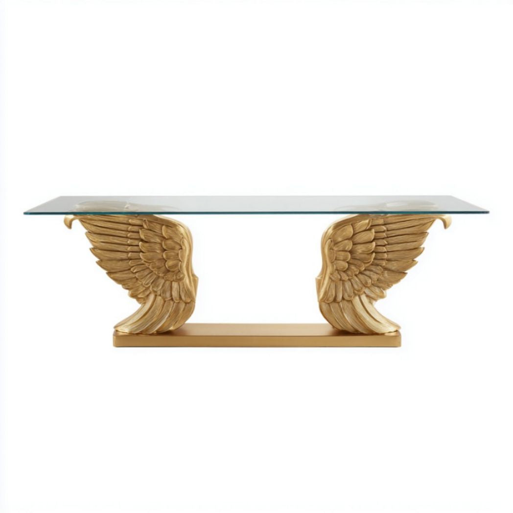 Table basse en verre transparent avec base en métal doré dimensions 120 x 40 x 75cm