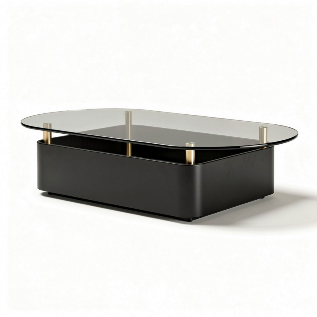 Table basse en verre et métal noir 120 x 60 x 40cm pour salon moderne