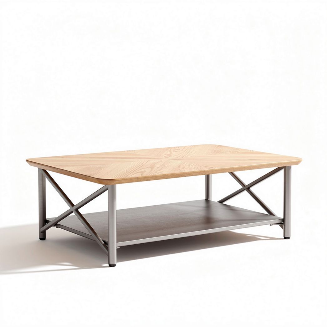 Table basse rectangulaire en bois et métal 120 x 60 x 45cm avec étagère inférieure