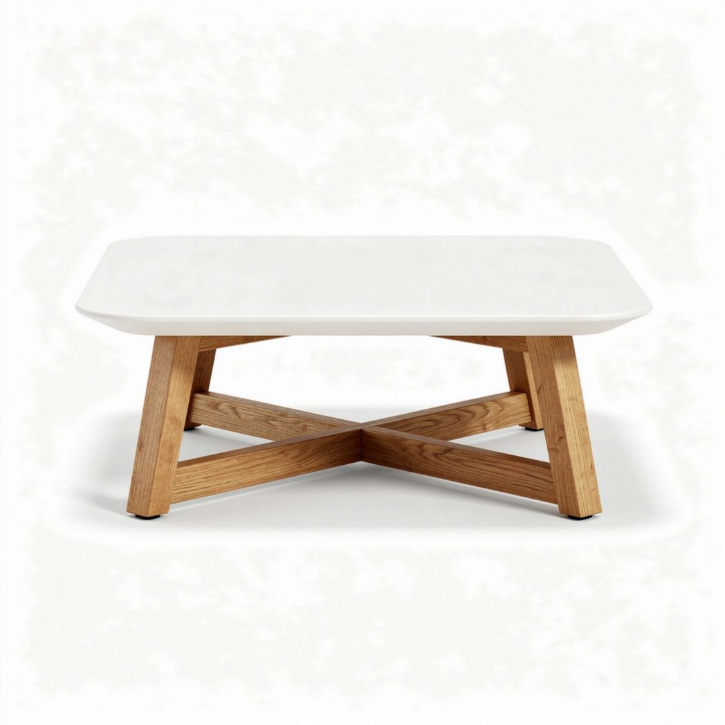 Table basse en MDF blanc avec pieds en bois de chêne dimensions 120 x 75 x 40cm