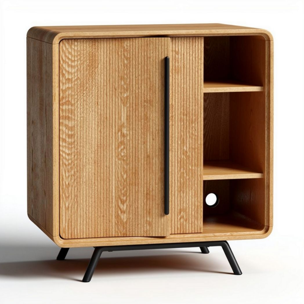 Meuble de rangement en bois naturel avec étagères et porte 70 x 45 x 70cm